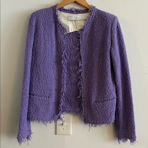 IRO Shavani Tweed Boucle Jacket Fringe Purple Womens 38 US 6